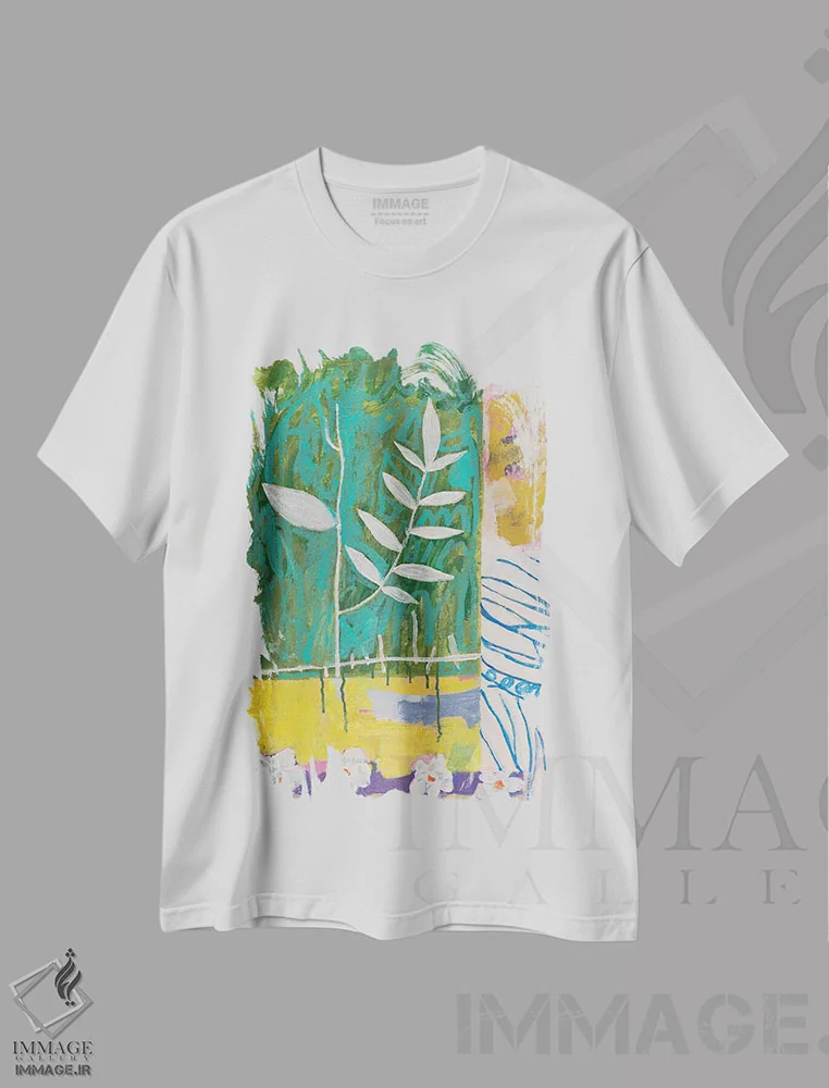 تیشرت سفید طرح دار – تیشرت گیاهی ,آتشفشان گیاهان اثر ماریسول اِورا immage.ir