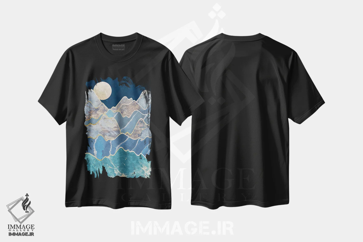 تیشرت مشکی طرح دار – تیشرت طبیعت ,کوه های مهتابی فلزی اثر سارا مانوفسکی فروشگاه ایماژ