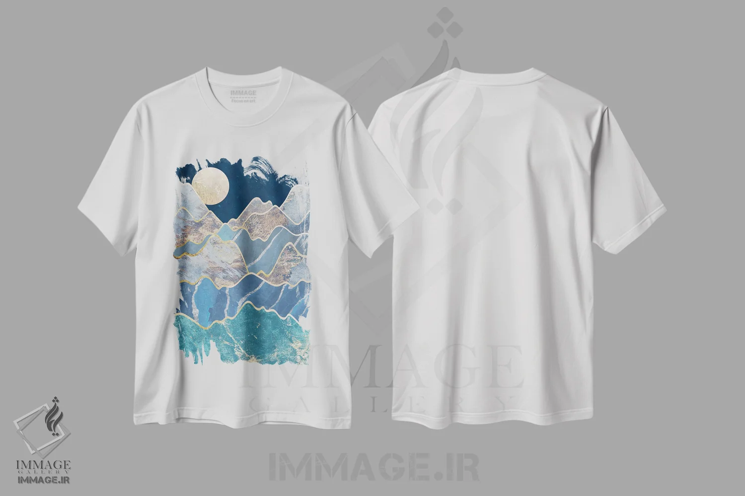 تیشرت سفید طرح دار – تیشرت طبیعت ,کوه های مهتابی فلزی اثر سارا مانوفسکی immage.ir