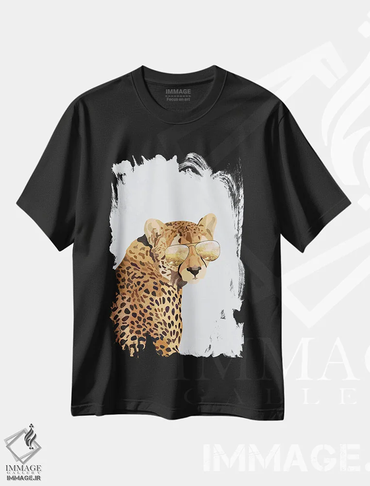 تیشرت مشکی طرح دار – تیشرت گرافیکی ,یوزپلنگ ستاره اثر سارا مانوفسکی فروشگاه ایماژ