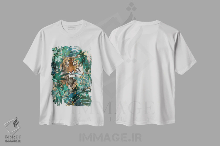 تیشرت سفید طرح دار – تیشرت طبیعت ,ببر در جنگل اثر سارا مانوفسکی immage.ir