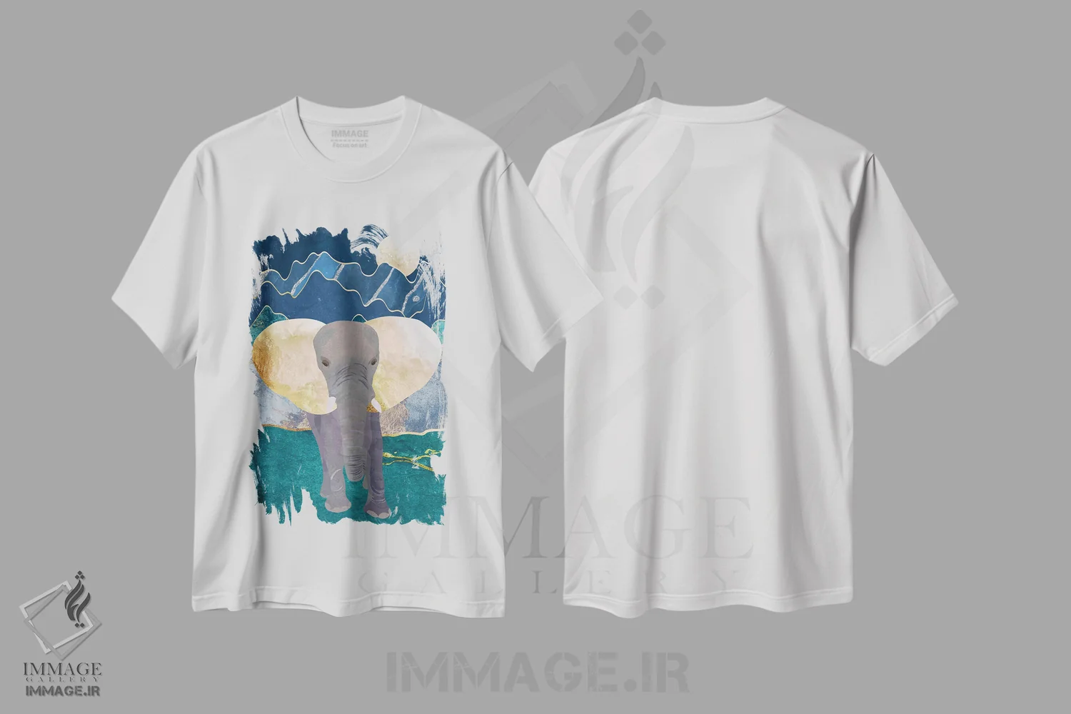 تیشرت سفید طرح دار – تیشرت طبیعت ,فیل باشکوه در کوه های مهتابی اثر سارا مانوفسکی immage.ir