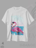 تیشرت سفید طرح دار – تیشرت ساحلی ,فلامینگو در ساحل اثر سارا مانوفسکی فروشگاه ایماژ