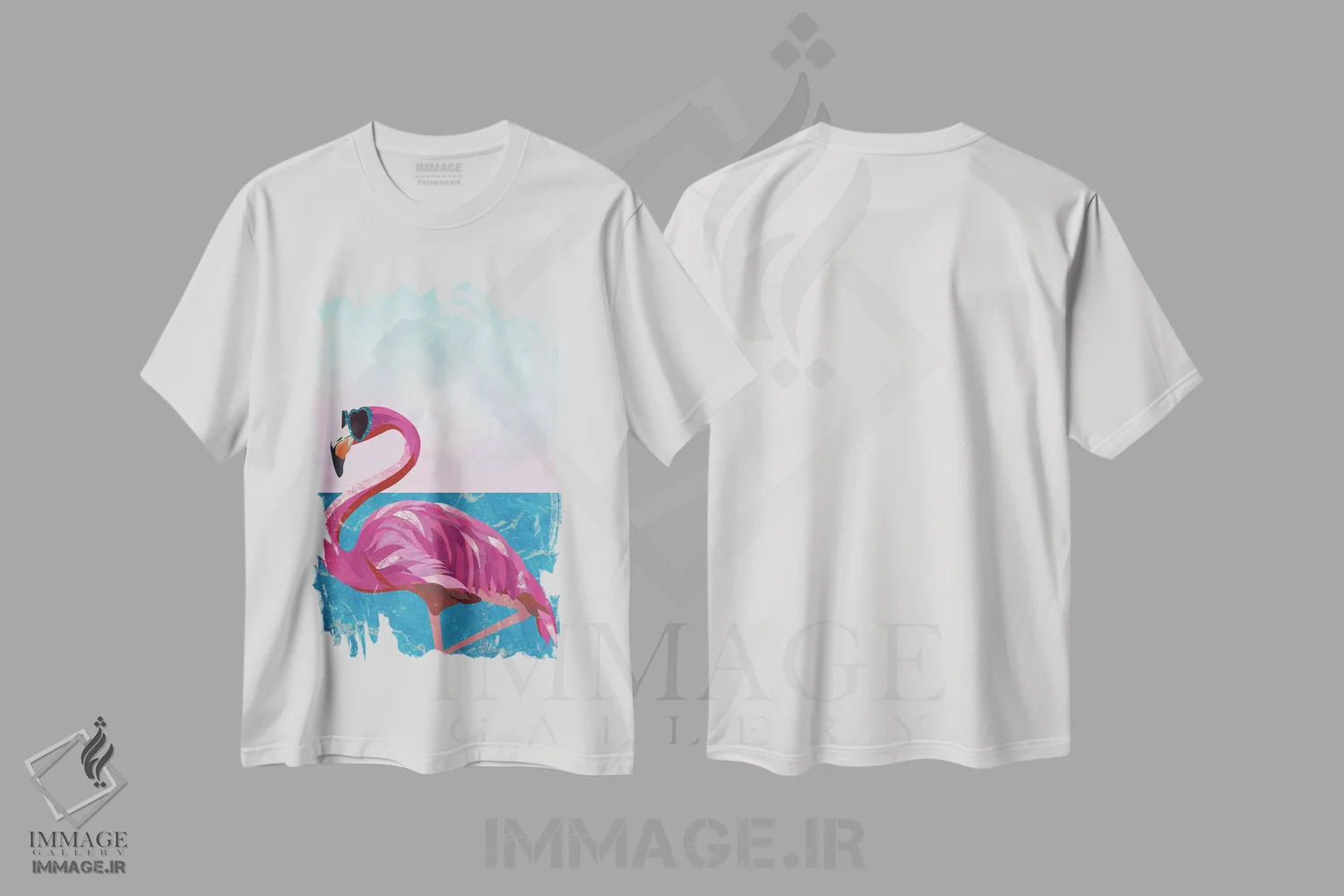 تیشرت سفید طرح دار – تیشرت ساحلی ,فلامینگو در ساحل اثر سارا مانوفسکی فروشگاه ایماژ