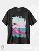 تیشرت مشکی طرح دار – تیشرت ساحلی ,فلامینگو در ساحل اثر سارا مانوفسکی immage.ir