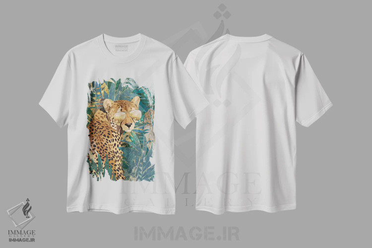 تیشرت سفید طرح دار – تیشرت طنز حیوانات ,یوزپلنگ باحال در جنگل اثر سارا مانوفسکی immage.ir