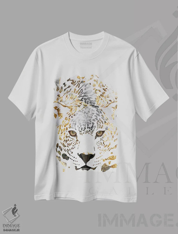 تیشرت سفید طرح دار – تیشرت حیوانات ,پلنگ سفید و طلایی اثر سارا مانوفسکی immage.ir