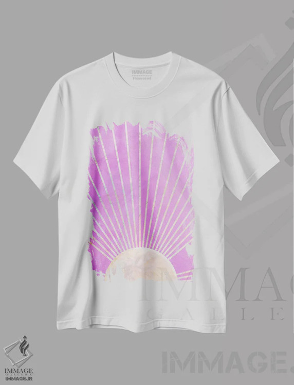 تیشرت سفید طرح دار – تیشرت هنری ,طلوع آفتاب صورتی باربی اثر سارا مانوفسکی immage.ir