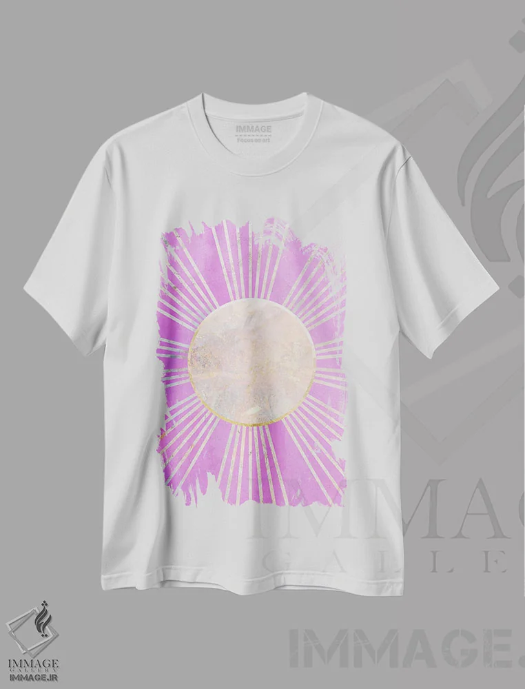 تیشرت سفید طرح دار – تیشرت هنری ,پرتوهای خورشید صورتی باربی اثر سارا مانوفسکی فروشگاه ایماژ