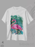 تیشرت سفید طرح دار – تیشرت فانتزی ,فلامینگو در جنگل اثر سارا مانوفسکی فروشگاه ایماژ