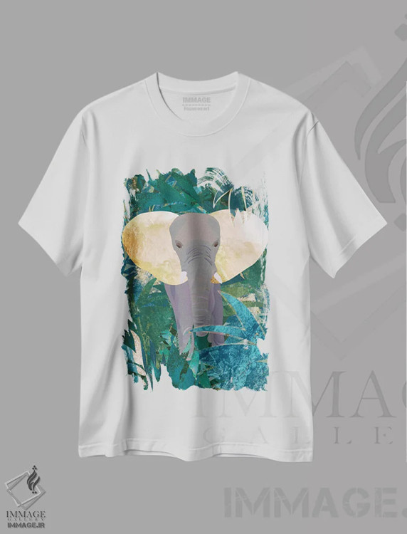تیشرت سفید طرح دار – تیشرت طبیعت ,فیل در جنگل اثر سارا مانوفسکی immage.ir