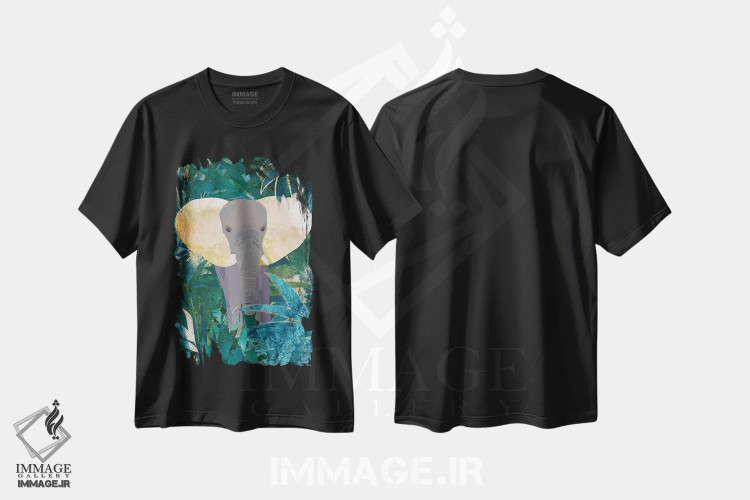 تیشرت مشکی طرح دار – تیشرت طبیعت ,فیل در جنگل اثر سارا مانوفسکی فروشگاه ایماژ