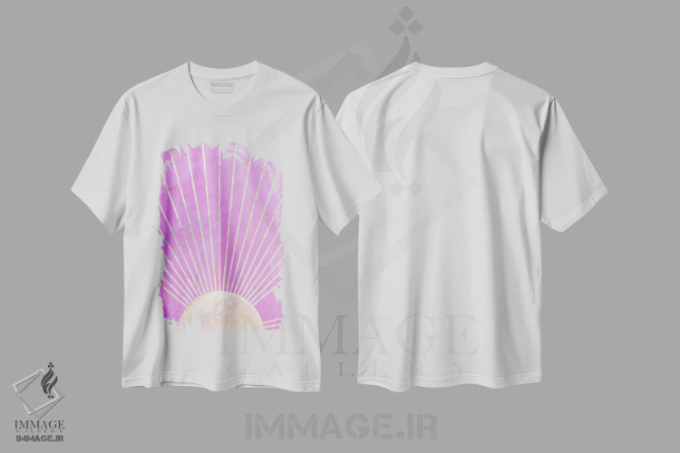 تیشرت سفید طرح دار – تیشرت هنری ,طلوع آفتاب صورتی باربی اثر سارا مانوفسکی immage.ir