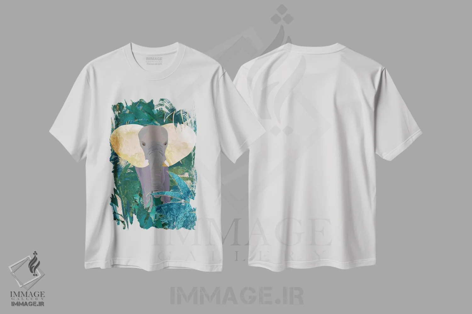 تیشرت سفید طرح دار – تیشرت طبیعت ,فیل در جنگل اثر سارا مانوفسکی immage.ir