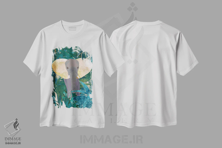 تیشرت سفید طرح دار – تیشرت طبیعت ,فیل در جنگل اثر سارا مانوفسکی immage.ir