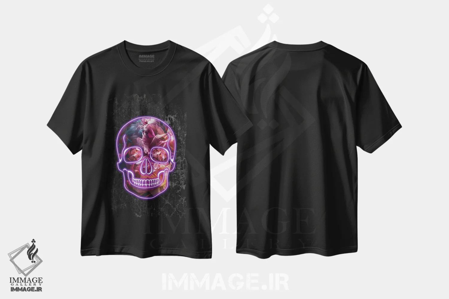 تیشرت مشکی طرح دار – تیشرت فانتزی ,جمجمه نئونی هالووین اثر سارا مانوفسکی فروشگاه ایماژ