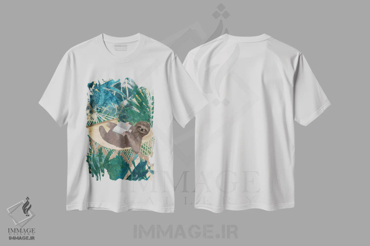 تیشرت سفید طرح دار – تیشرت طبیعت ,تنبلی در جنگل اثر سارا مانوفسکی فروشگاه ایماژ