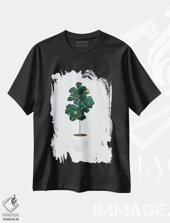 تیشرت مشکی طرح دار – تیشرت طبیعت ,انجیر برگ فیلی فلزی اثر سارا مانوفسکی فروشگاه ایماژ