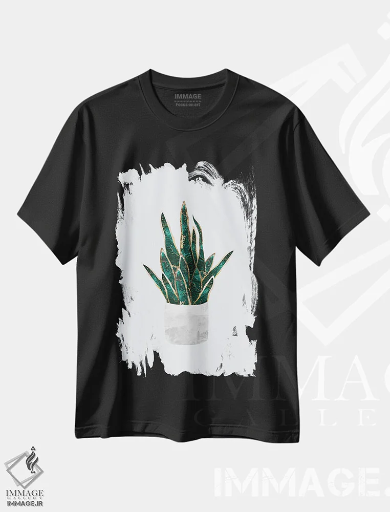 تیشرت مشکی طرح دار – تیشرت گیاهان ,سانسوریا فلزی اثر سارا مانوفسکی immage.ir