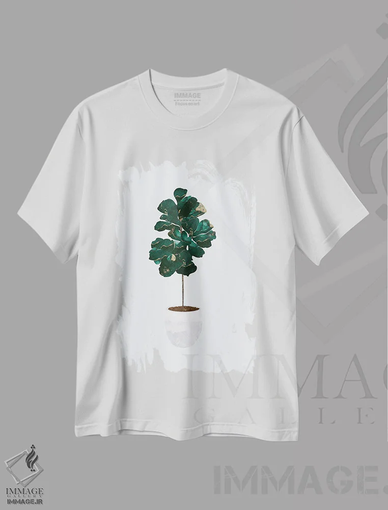 تیشرت سفید طرح دار – تیشرت طبیعت ,انجیر برگ فیلی فلزی اثر سارا مانوفسکی immage.ir