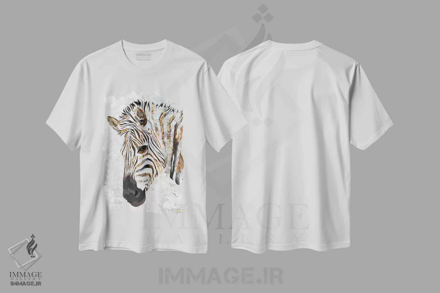 تیشرت سفید طرح دار – تیشرت حیوانات ,گورخر طلایی فلزی با سبک گرانج اثر سارا مانوفسکی فروشگاه ایماژ