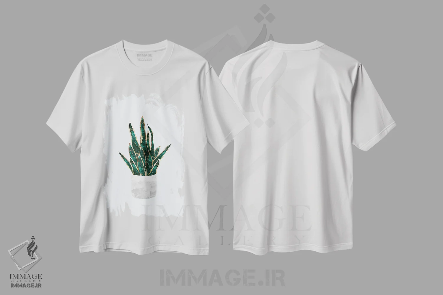 تیشرت سفید طرح دار – تیشرت گیاهان ,سانسوریا فلزی اثر سارا مانوفسکی فروشگاه ایماژ