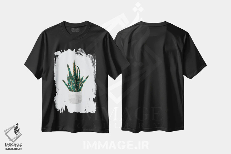 تیشرت مشکی طرح دار – تیشرت گیاهان ,سانسوریا فلزی اثر سارا مانوفسکی immage.ir