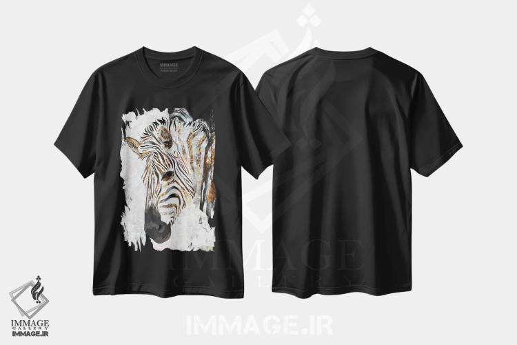 تیشرت مشکی طرح دار – تیشرت حیوانات ,گورخر طلایی فلزی با سبک گرانج اثر سارا مانوفسکی immage.ir
