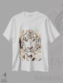 تیشرت سفید طرح دار – تیشرت حیوانات ,ببر طلایی فلزی با سبک گرانج اثر سارا مانوفسکی immage.ir
