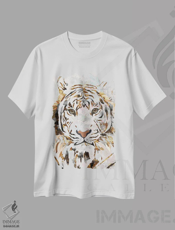 تیشرت سفید طرح دار – تیشرت حیوانات ,ببر طلایی فلزی با سبک گرانج اثر سارا مانوفسکی immage.ir