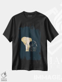 تیشرت مشکی طرح دار – تیشرت حیوانات ,فیل ها : سیلوئت طلایی روی زمینهٔ سیاه اثر سارا مانوفسکی فروشگاه ایماژ