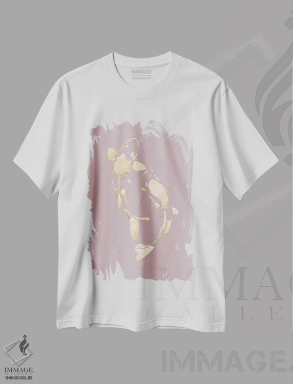 تیشرت سفید طرح دار – تیشرت حیوانات ,ماهی کوی : سیلوئت طلایی روی صورتی اثر سارا مانوفسکی فروشگاه ایماژ