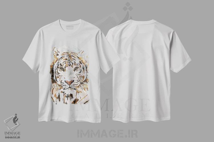 تیشرت سفید طرح دار – تیشرت حیوانات ,ببر طلایی فلزی با سبک گرانج اثر سارا مانوفسکی immage.ir