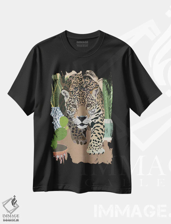 تیشرت مشکی طرح دار – تیشرت حیوانات ,پلنگ کاکتوس اثر سارا مانوفسکی فروشگاه ایماژ