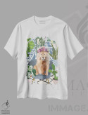 تیشرت سفید طرح دار – تیشرت حیوانات ,شیر با گیاهان خانگی اثر سارا مانوفسکی فروشگاه ایماژ