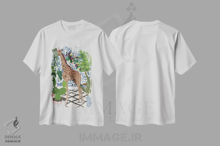 تیشرت سفید طرح دار – تیشرت فانتزی ,زرافه با گیاهان خانگی اثر سارا مانوفسکی فروشگاه ایماژ
