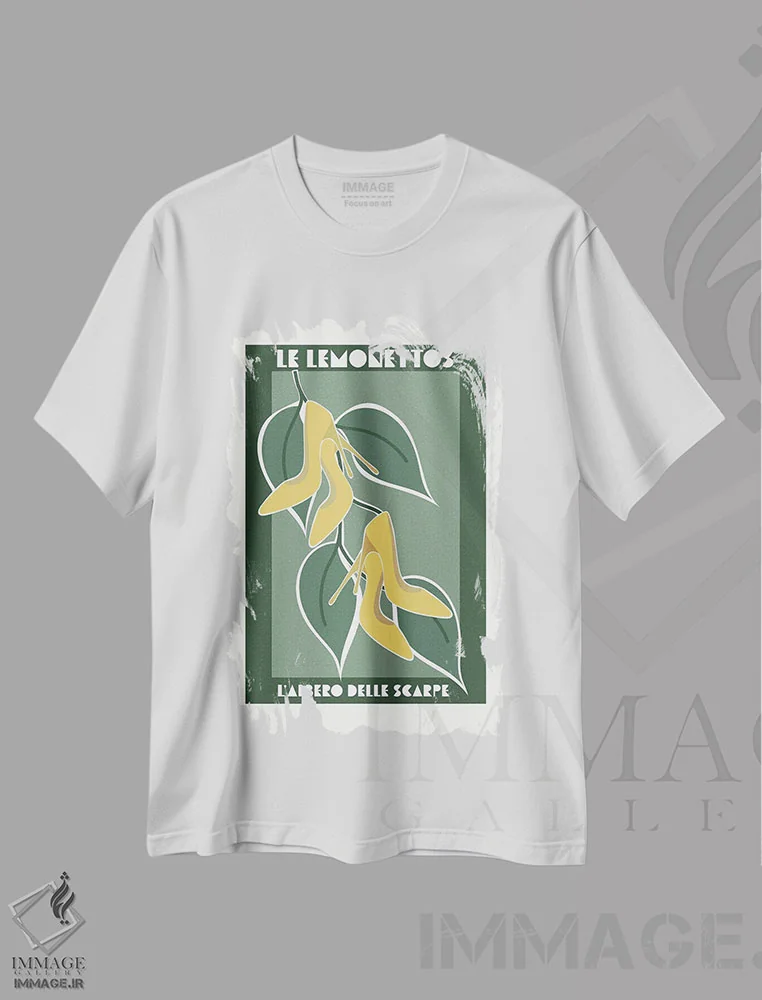 تیشرت سفید طرح دار – تیشرت تایپوگرافی ,درخت لیمویی کفش دار اثر سارا مانوفسکی فروشگاه ایماژ