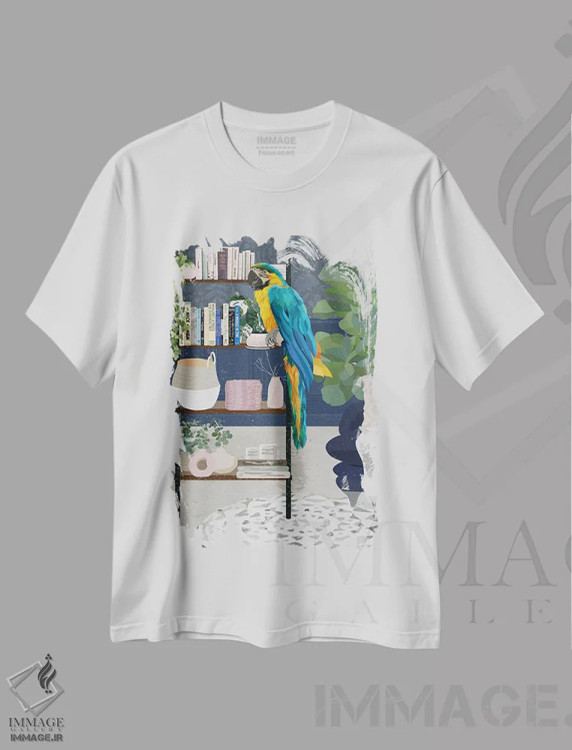 تیشرت سفید طرح دار – تیشرت حیوانات ,قفسه کتاب ماکائو اثر سارا مانوفسکی فروشگاه ایماژ