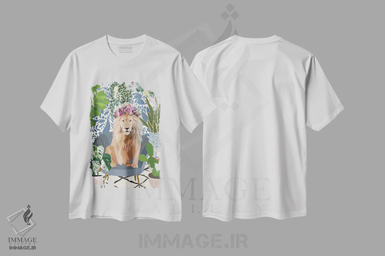 تیشرت سفید طرح دار – تیشرت حیوانات ,شیر با گیاهان خانگی اثر سارا مانوفسکی فروشگاه ایماژ