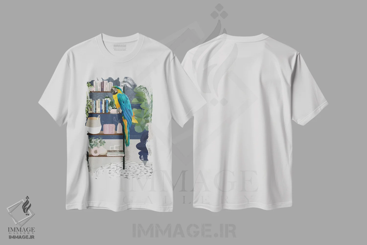 تیشرت سفید طرح دار – تیشرت حیوانات ,قفسه کتاب ماکائو اثر سارا مانوفسکی فروشگاه ایماژ