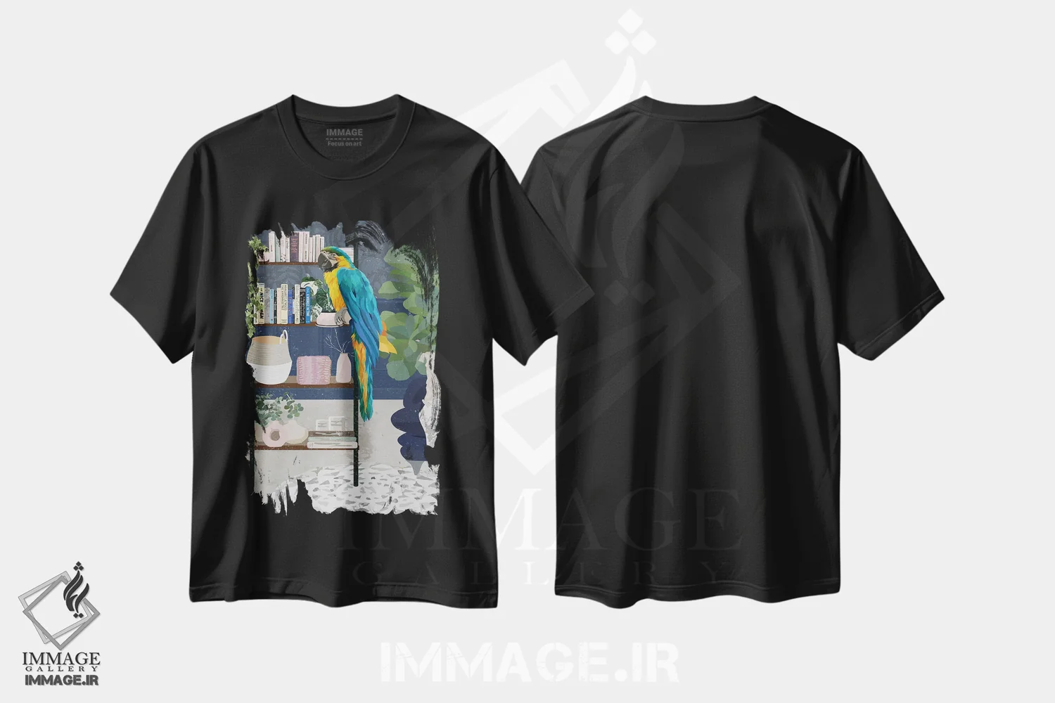 تیشرت مشکی طرح دار – تیشرت حیوانات ,قفسه کتاب ماکائو اثر سارا مانوفسکی immage.ir