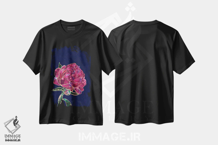 تیشرت مشکی طرح دار – تیشرت فانتزی ,گل صدتومانی فلزی اثر سارا مانوفسکی فروشگاه ایماژ