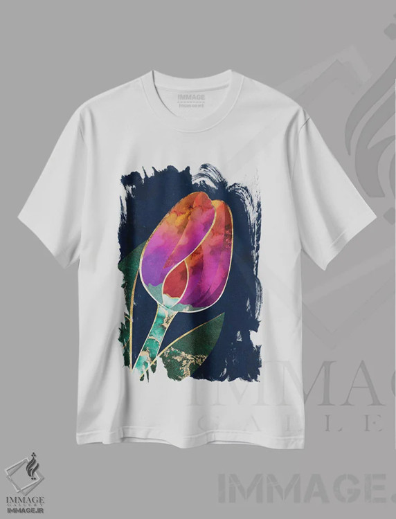 تیشرت سفید طرح دار – تیشرت هنری ,لاله فلزی اثر سارا مانوفسکی فروشگاه ایماژ