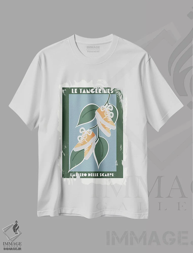تیشرت سفید طرح دار – تیشرت مدرن ,درخت کتانی نارنجی اثر سارا مانوفسکی فروشگاه ایماژ