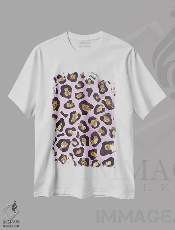 تیشرت سفید طرح دار – تیشرت فانتزی ,نقش پلنگی صورتی طلایی اثر سارا مانوفسکی فروشگاه ایماژ