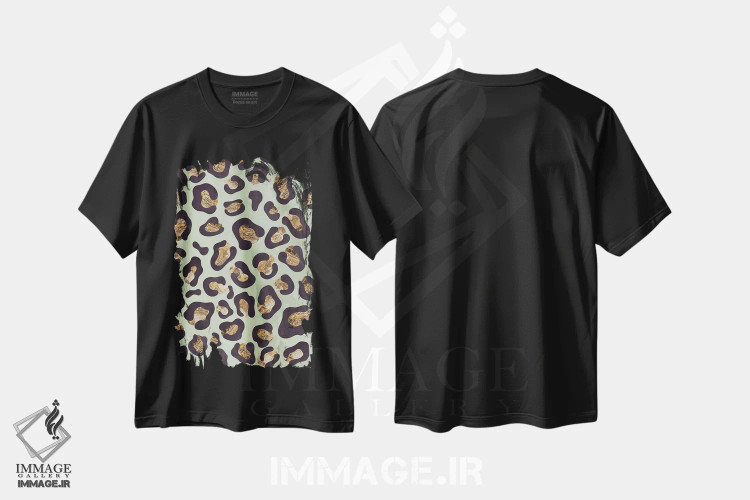 تیشرت مشکی طرح دار – تیشرت حیوانات ,نقش پلنگی سبز طلایی اثر سارا مانوفسکی فروشگاه ایماژ
