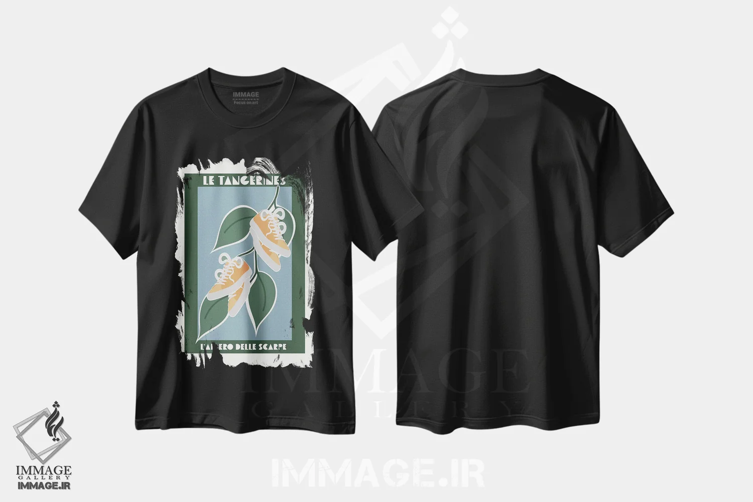 تیشرت مشکی طرح دار – تیشرت مدرن ,درخت کتانی نارنجی اثر سارا مانوفسکی immage.ir