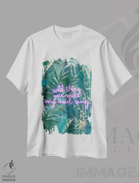 تیشرت سفید طرح دار – تیشرت نئونی ,جنگل نئونی، موجود وحشی اثر سارا مانوفسکی فروشگاه ایماژ