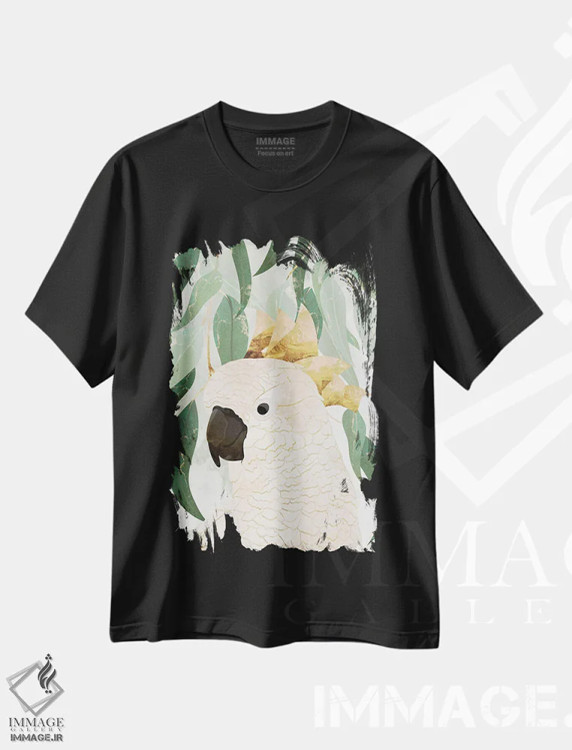 تیشرت مشکی طرح دار – تیشرت مینیمال ,طوطی کاکاتو اپرای سیدنی اثر سارا مانوفسکی فروشگاه ایماژ