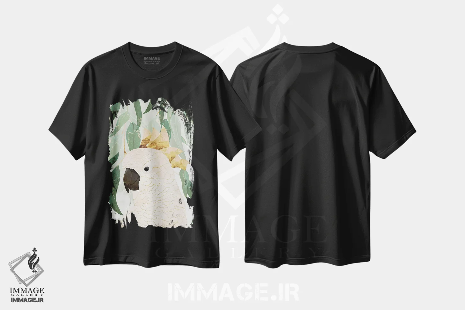 تیشرت مشکی طرح دار – تیشرت مینیمال ,طوطی کاکاتو اپرای سیدنی اثر سارا مانوفسکی فروشگاه ایماژ
